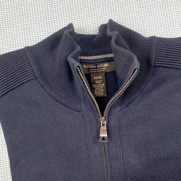 Men's MEDIUM Navy Blue Zip Up Sweater / BANANA REPUBLIC Men's Full Zip Up / - Picture 3 of 4